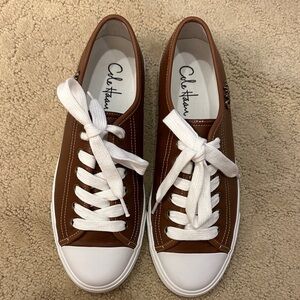 New Cole Haan Tan Leather Sneakers with White Accents. Size 8B.